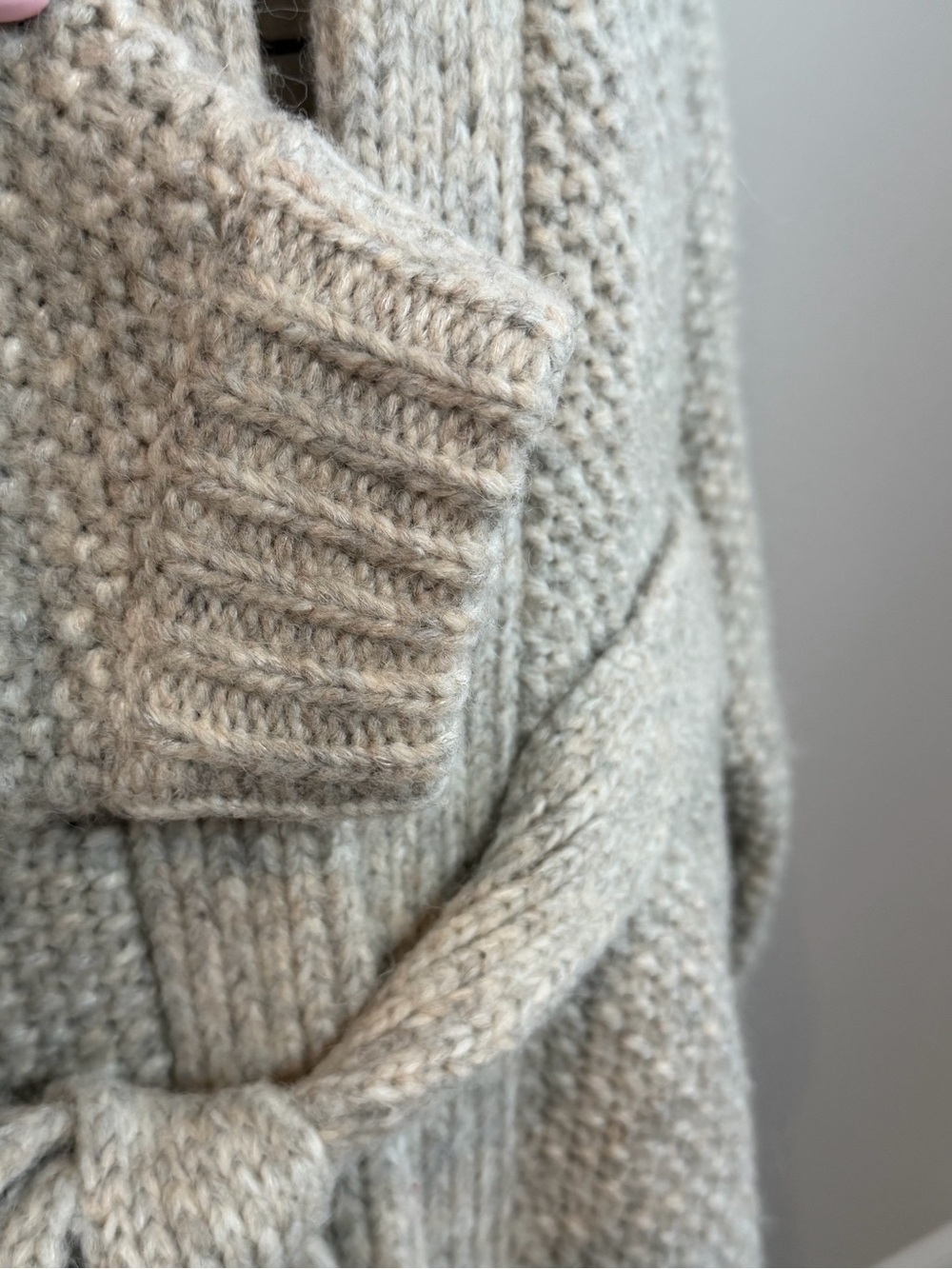 LUNYA Chunky Wool Knit Robe Cardigan M Belted Long Coatigan Soothing Grey - Picture 8 of 10